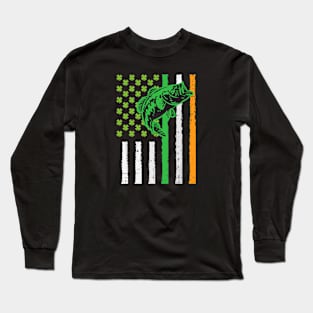 Irish US American Flag Fishing Fish St Patricks Day Men Dad Long Sleeve T-Shirt